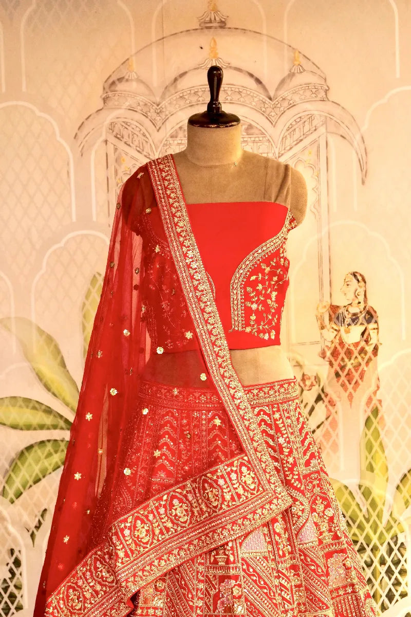 RAW SILK RED COLOR LEHENGA