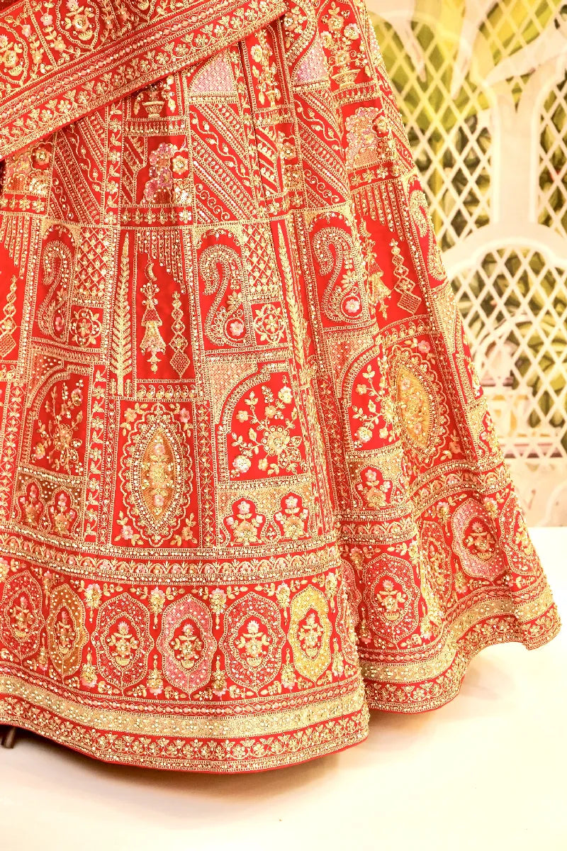 RAW SILK RED COLOR LEHENGA