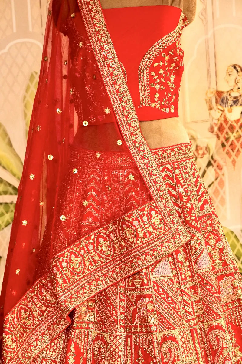 RAW SILK RED COLOR LEHENGA