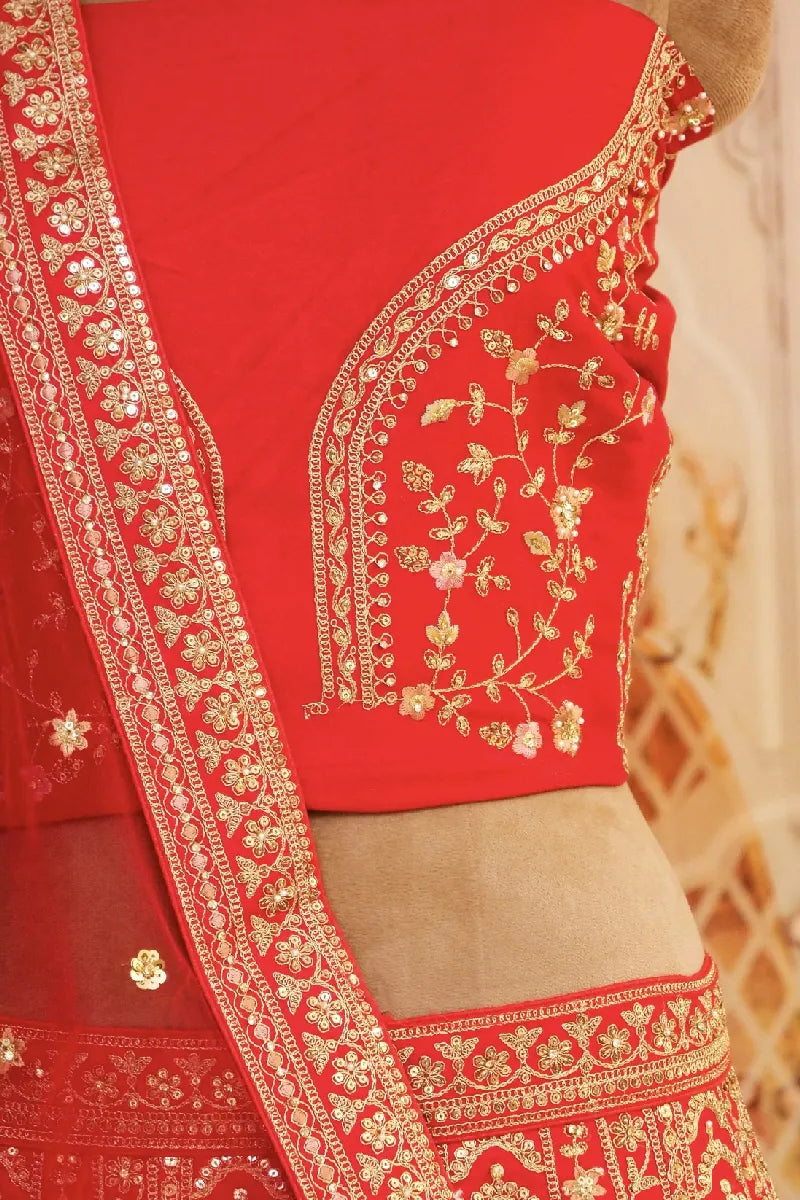 RAW SILK RED COLOR LEHENGA