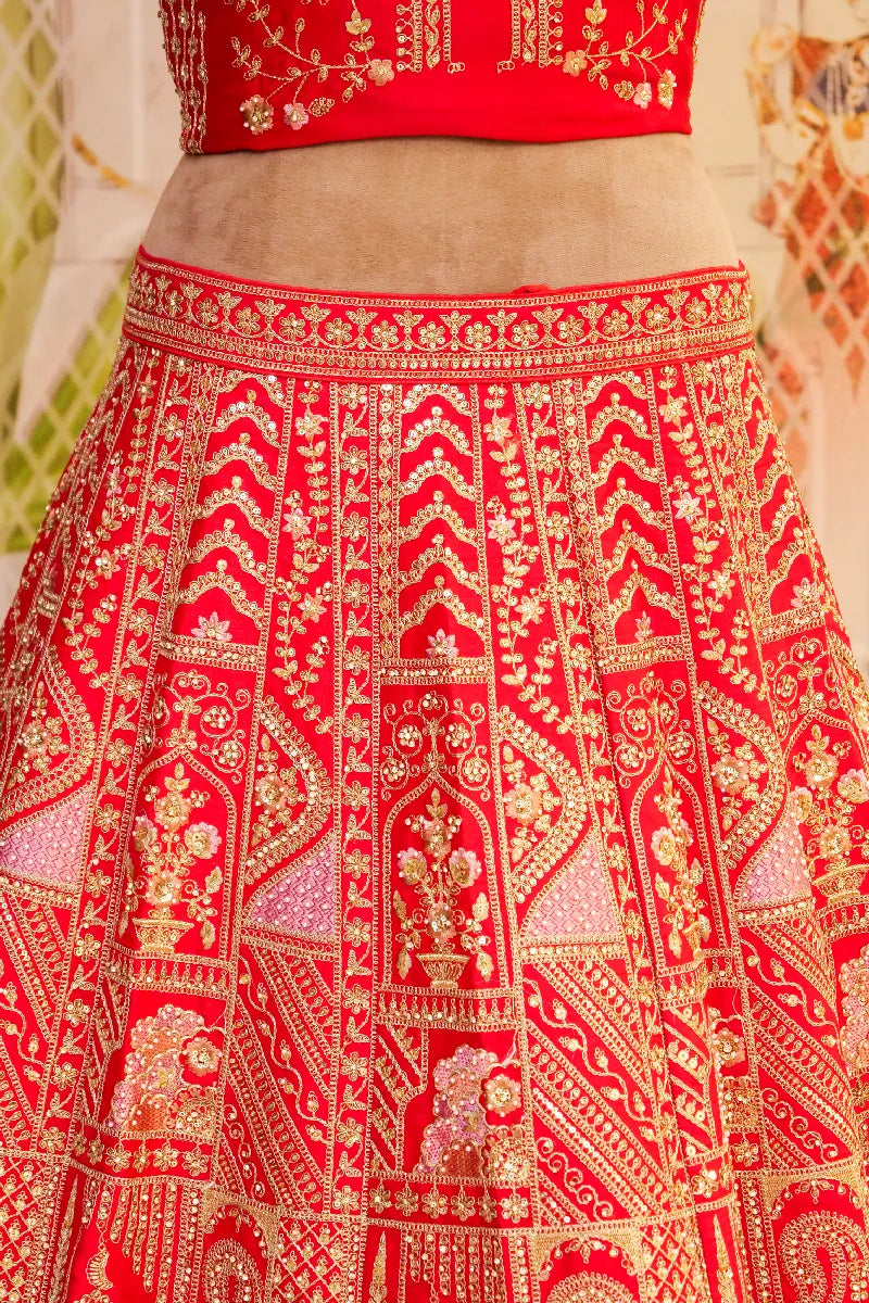 RAW SILK RED COLOR LEHENGA