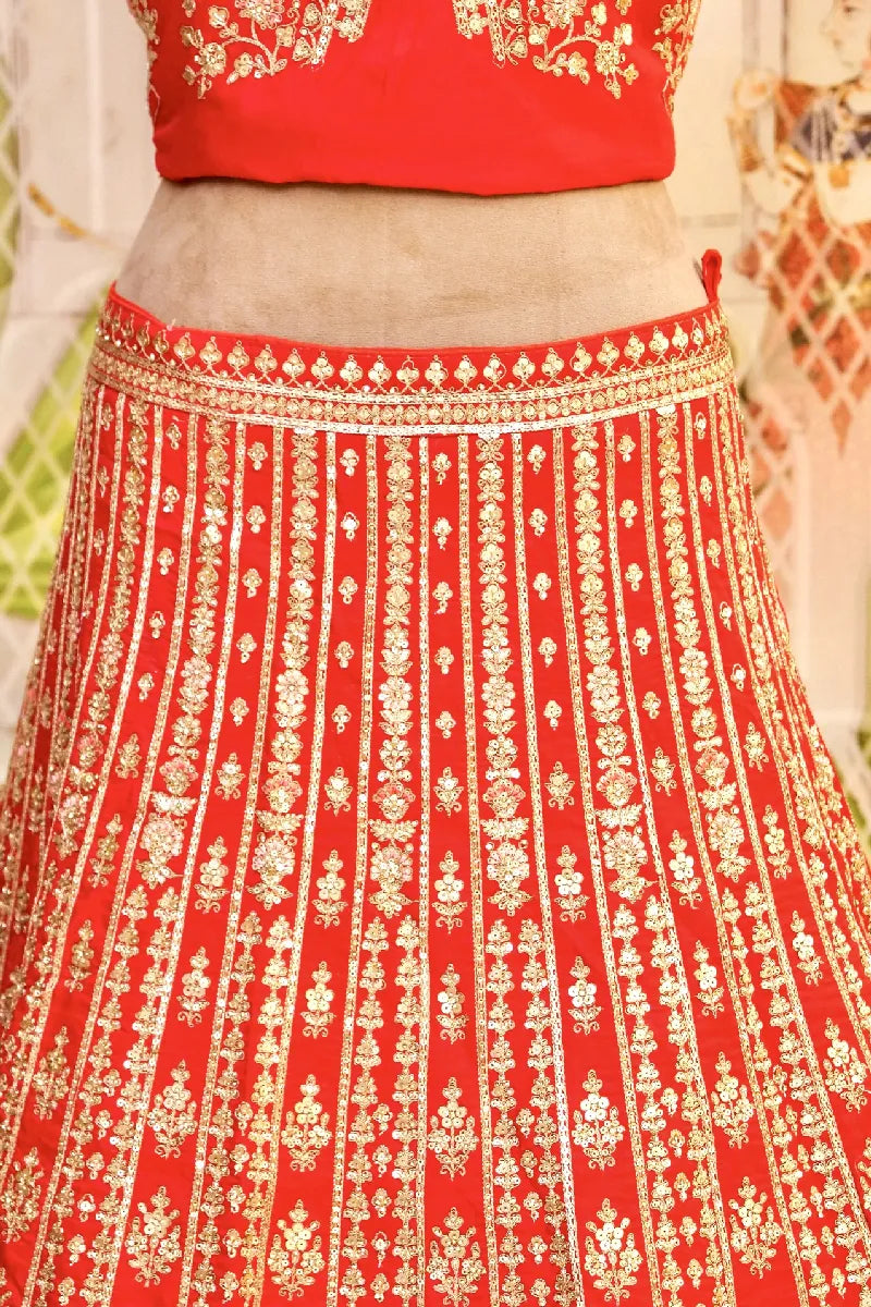 RAW SILK RED COLOR LEHENGA