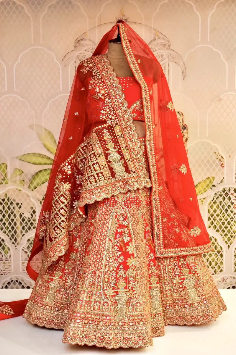 RAW SILK RAJWADI RED COLOR LEHENGA