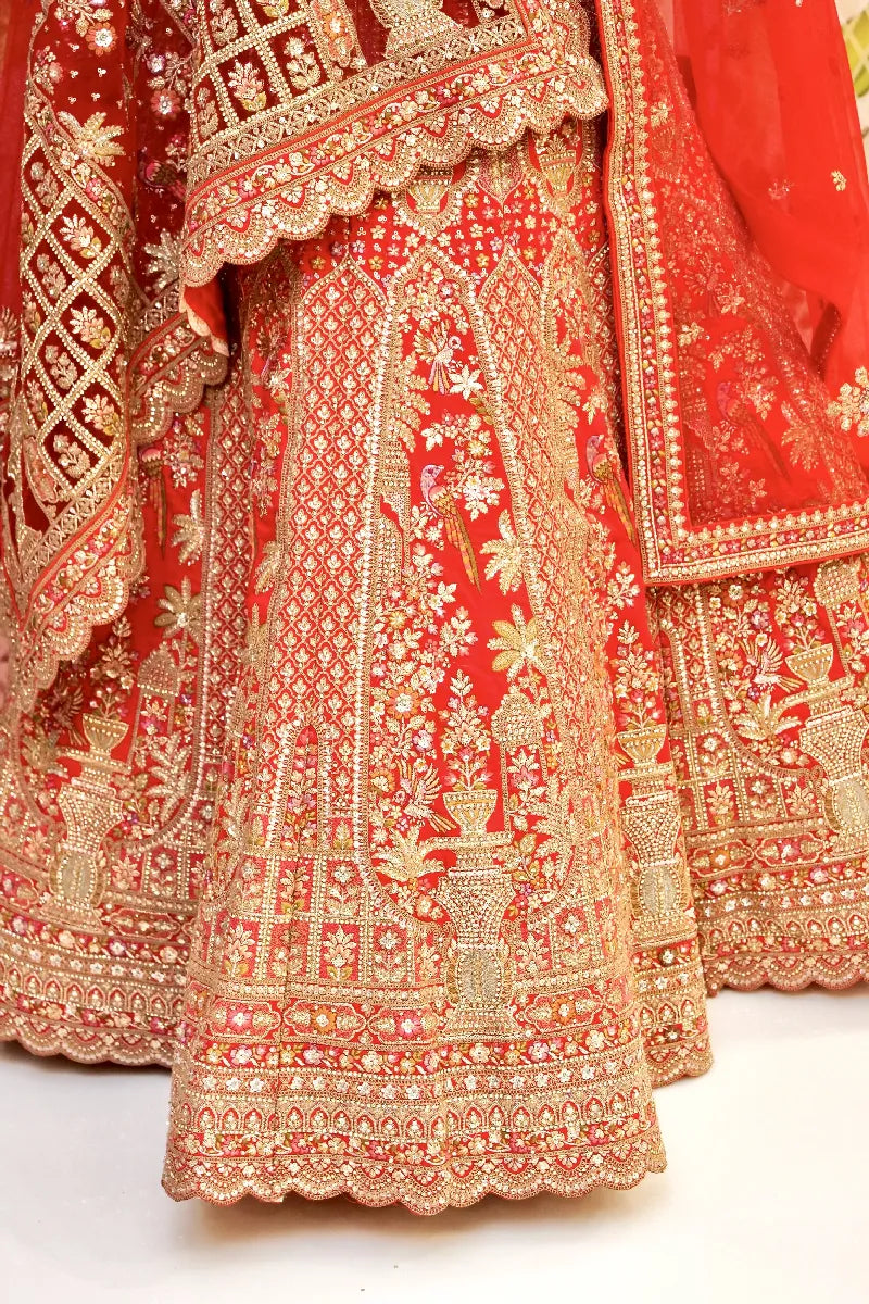 RAW SILK RAJWADI RED COLOR LEHENGA