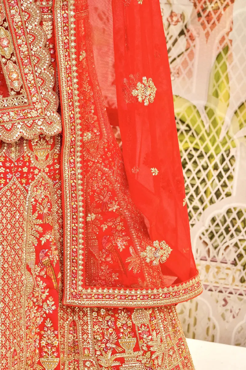 RAW SILK RAJWADI RED COLOR LEHENGA