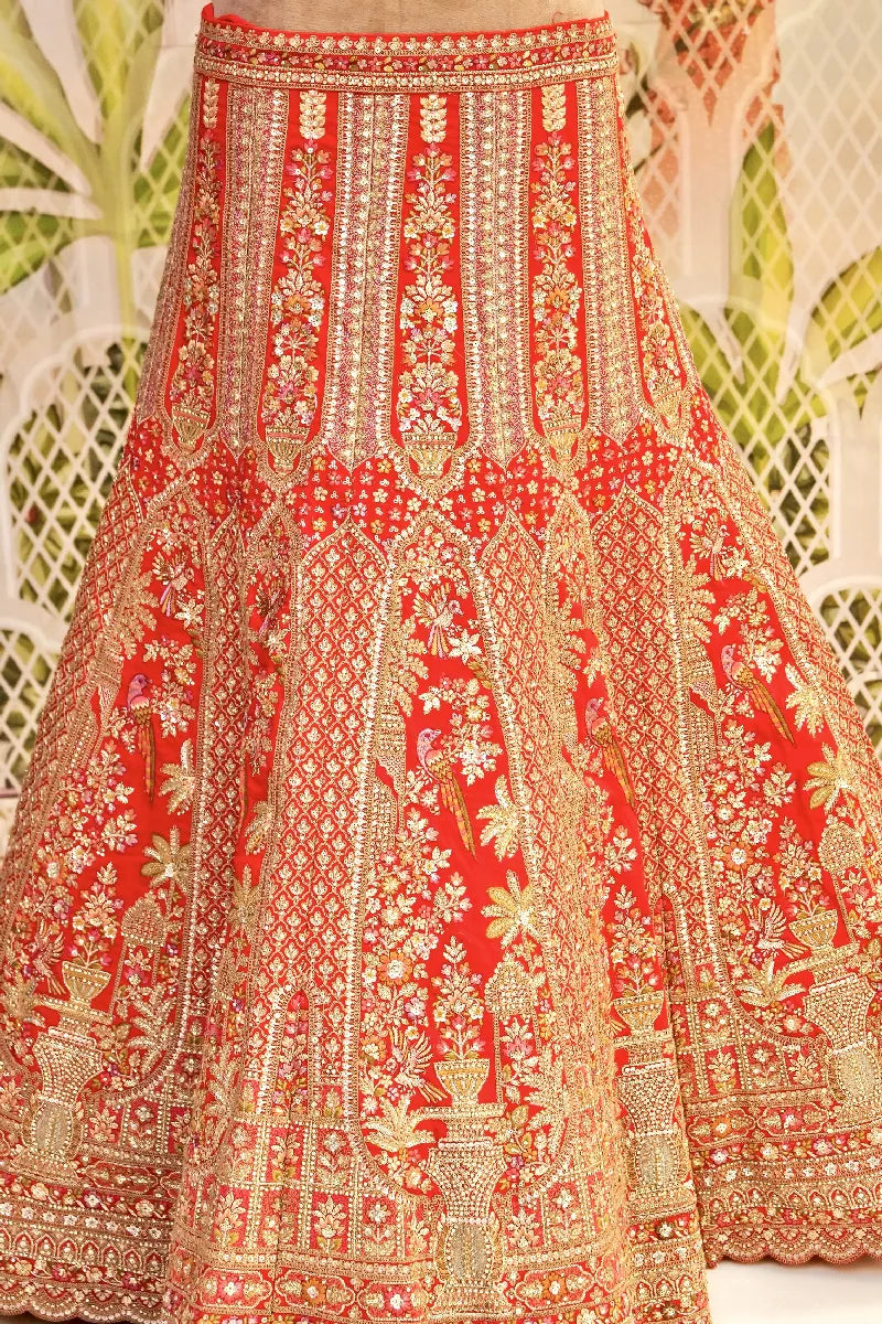 RAW SILK RAJWADI RED COLOR LEHENGA