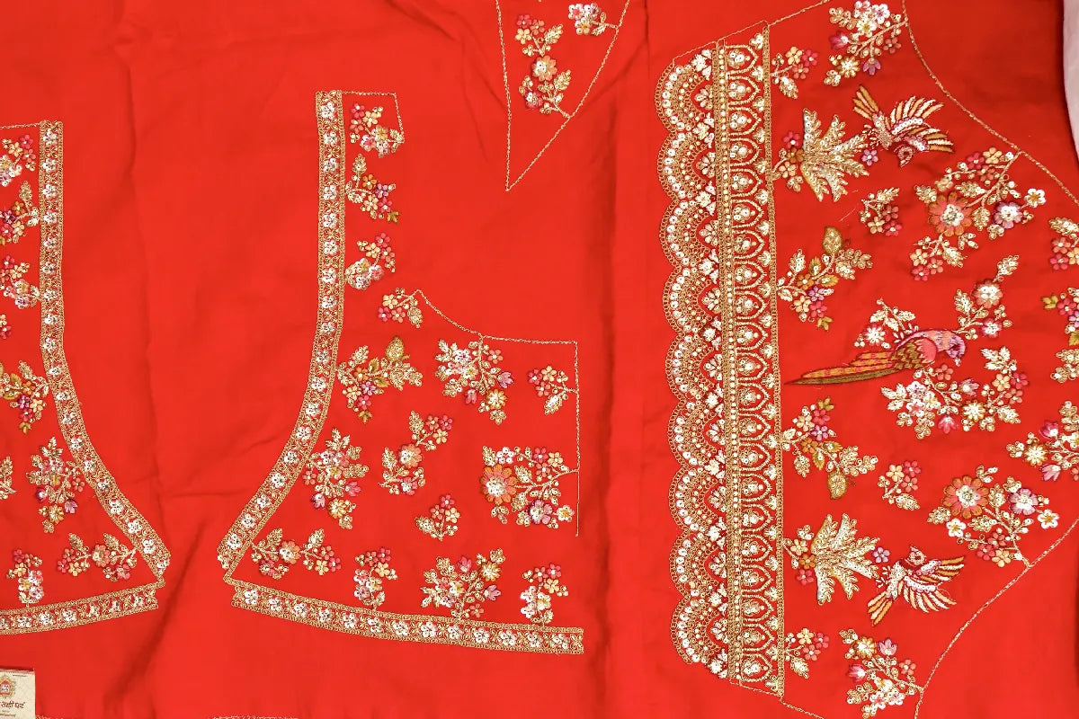 RAW SILK RAJWADI RED COLOR LEHENGA
