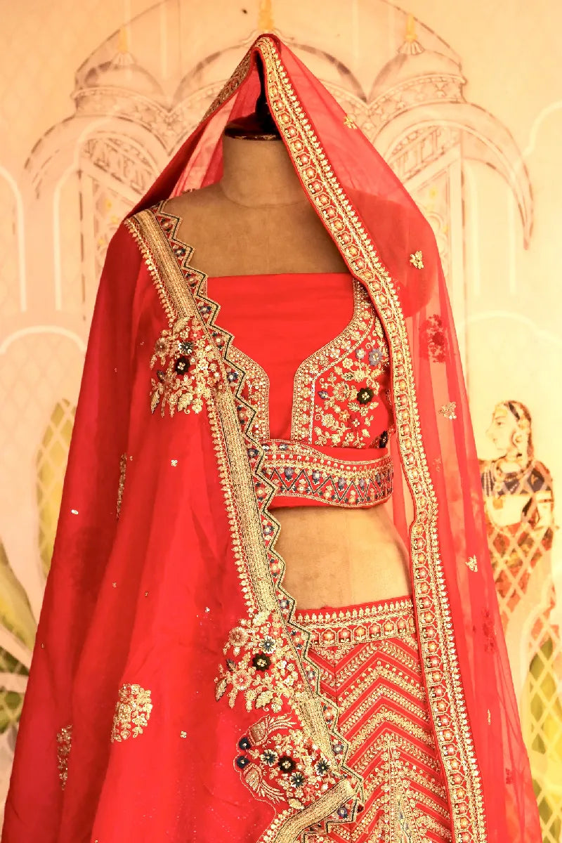 RAW SILK ROSE RANI COLOR LEHENGA