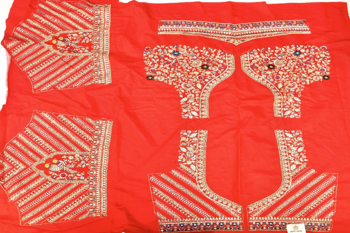 DESIGNER BRIDAL LEHENGA WITH HANDCRAFTED DETAILING RAW SILK RED COLOR