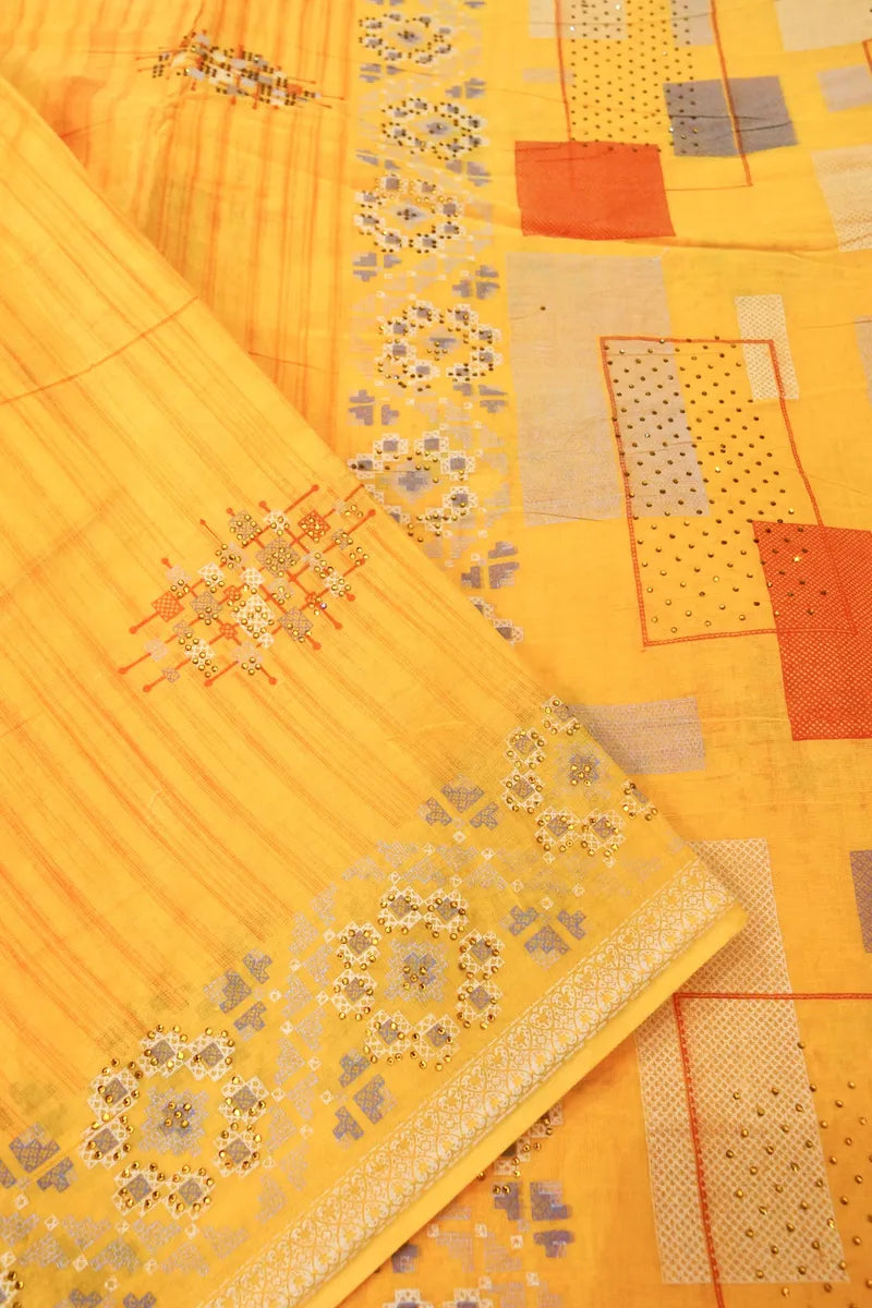 BANARASI YELLOW COLOR HANDLOOM COTTON SAREE
