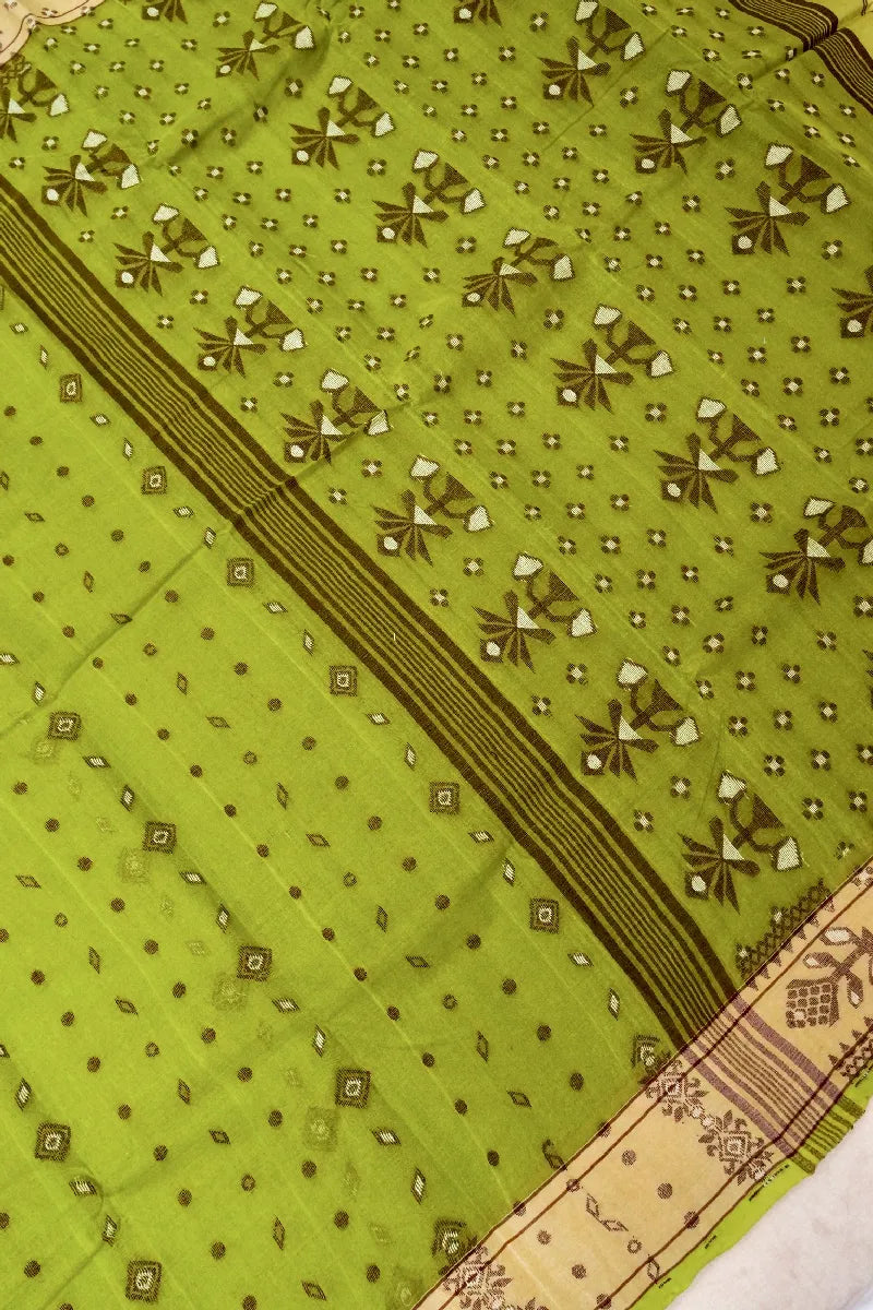 BANARASI PISTA GREEN COLOR SIKO TAANT COTTON SAREE