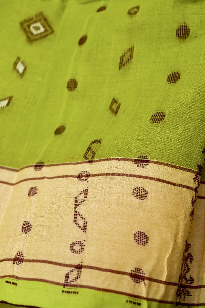 BANARASI PISTA GREEN COLOR SIKO TAANT COTTON SAREE