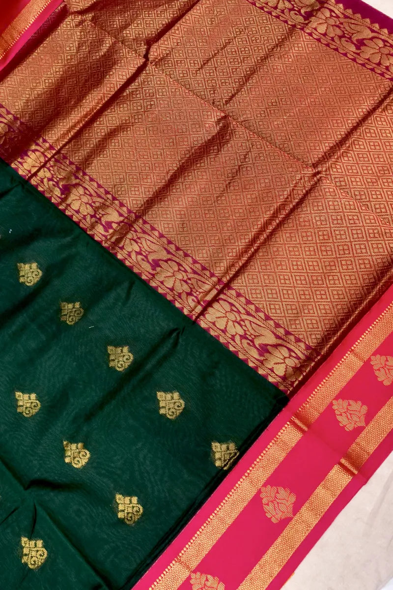 BANARASI BOTTLE GREEN COLOR SIKO COTTON SAREE