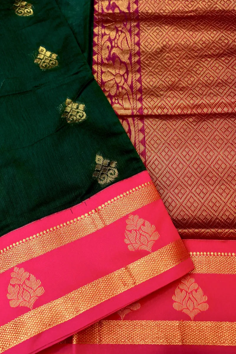 BANARASI BOTTLE GREEN COLOR SIKO COTTON SAREE