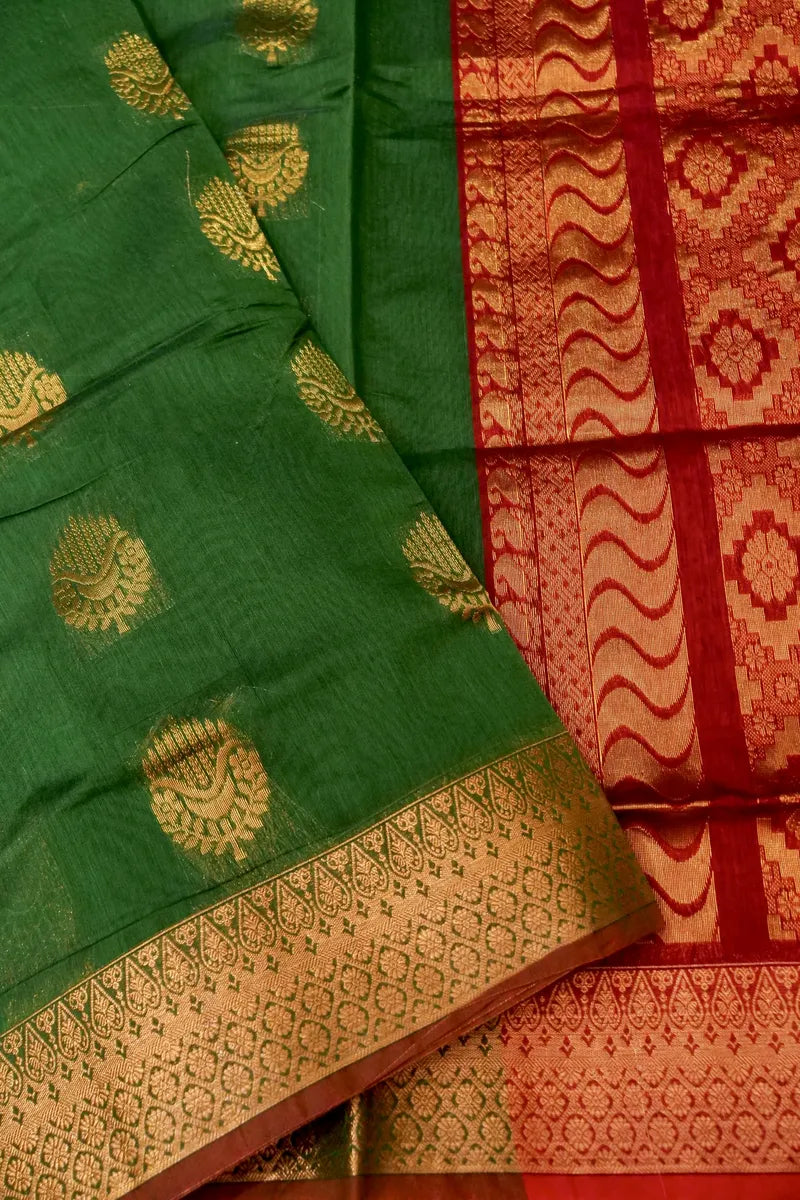 BANARASI MEHENDI GREEN COLOR SIKO COTTON SAREE