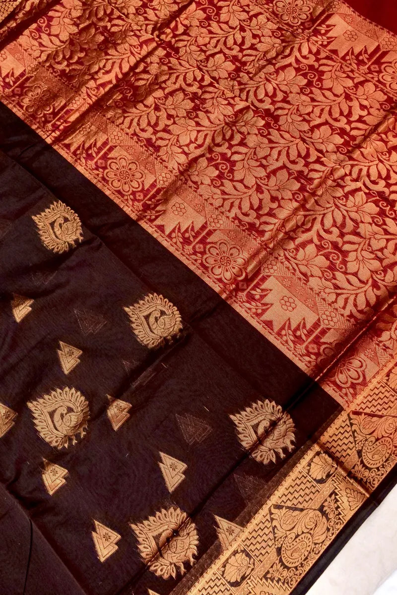 BANARASI BROWN COLOR SIKO COTTON SAREE