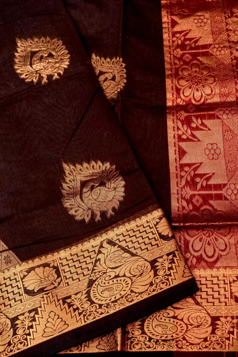 BANARASI BROWN COLOR SIKO COTTON SAREE