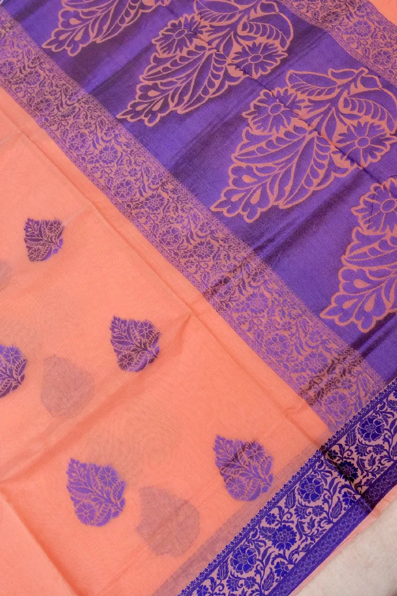BANARASI PEACH COLOR SIKO COTTON SAREE