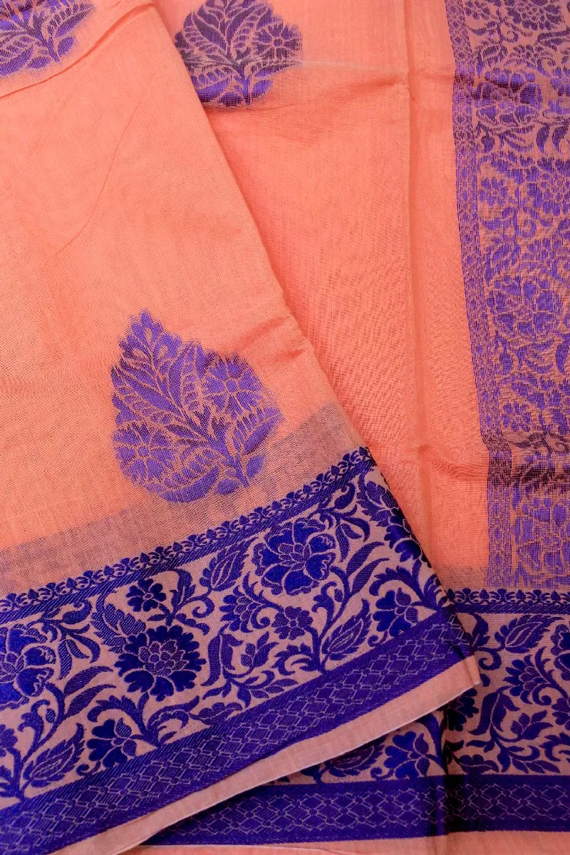 BANARASI PEACH COLOR SIKO COTTON SAREE