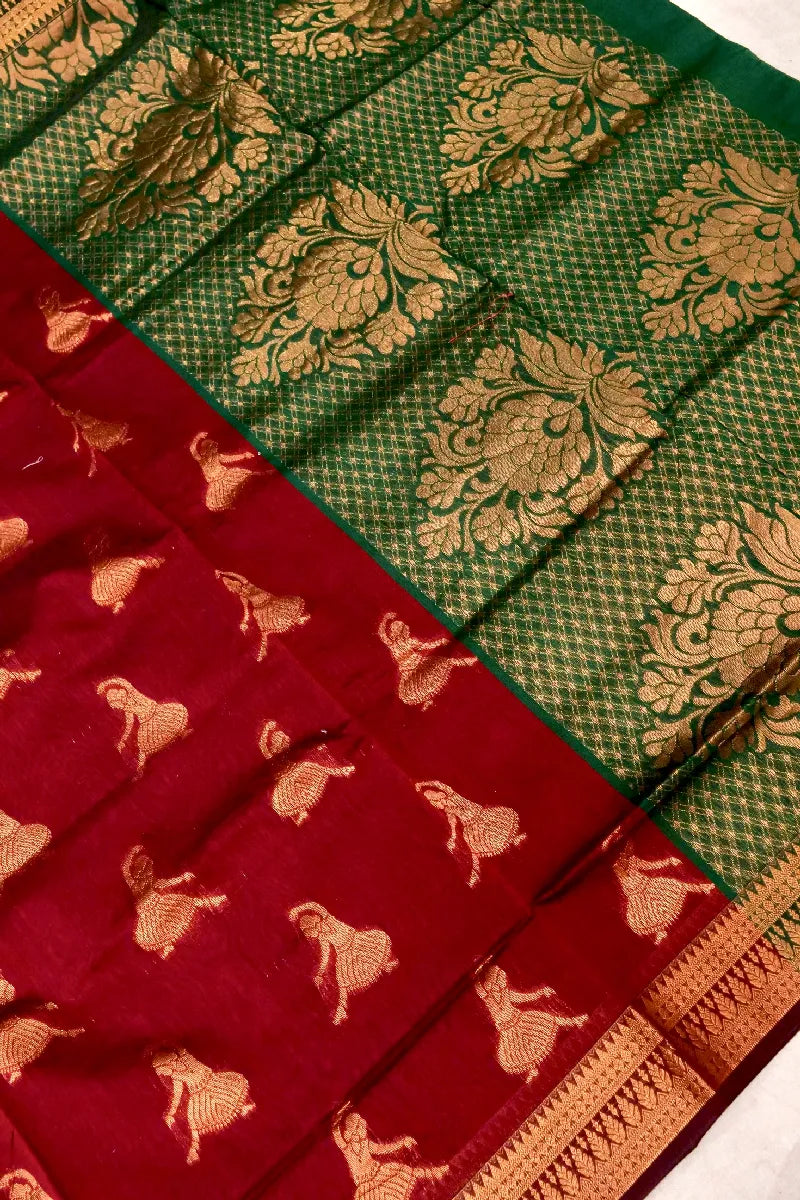 BANARASI MAROON COLOR SIKO COTTON SAREE