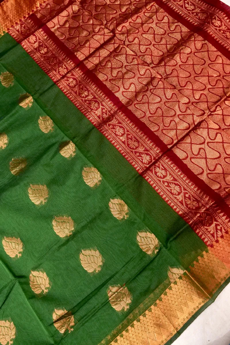 BANARASI MEHENDI GREEN COLOR SIKO COTTON SAREE