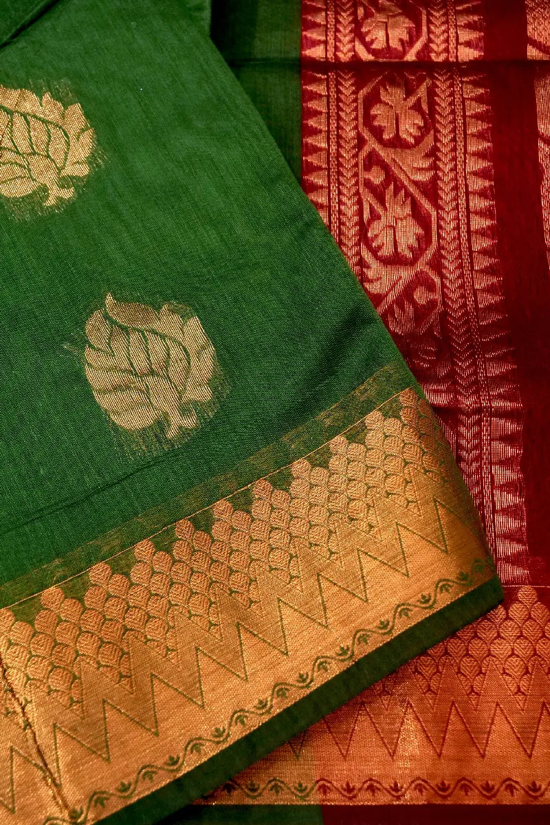 BANARASI MEHENDI GREEN COLOR SIKO COTTON SAREE