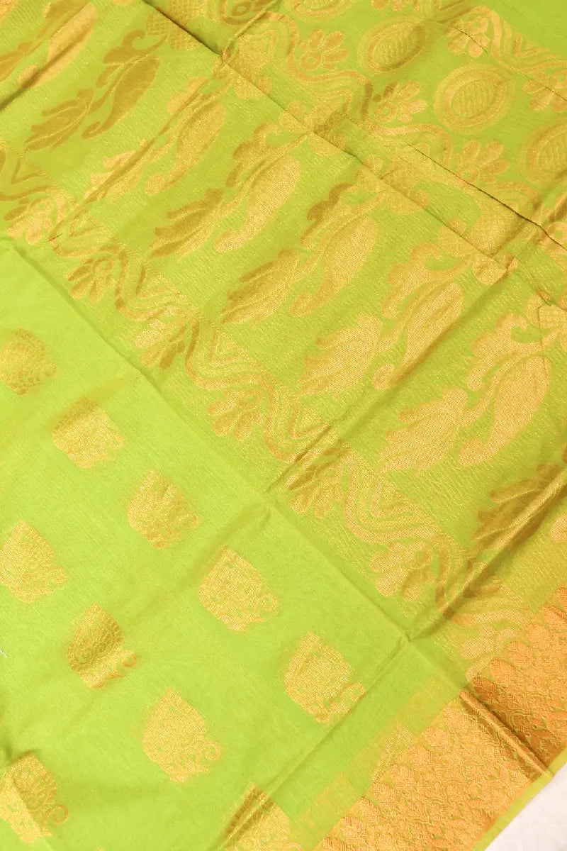 BANARASI PISTA GREEN COLOR SIKO COTTON SAREE