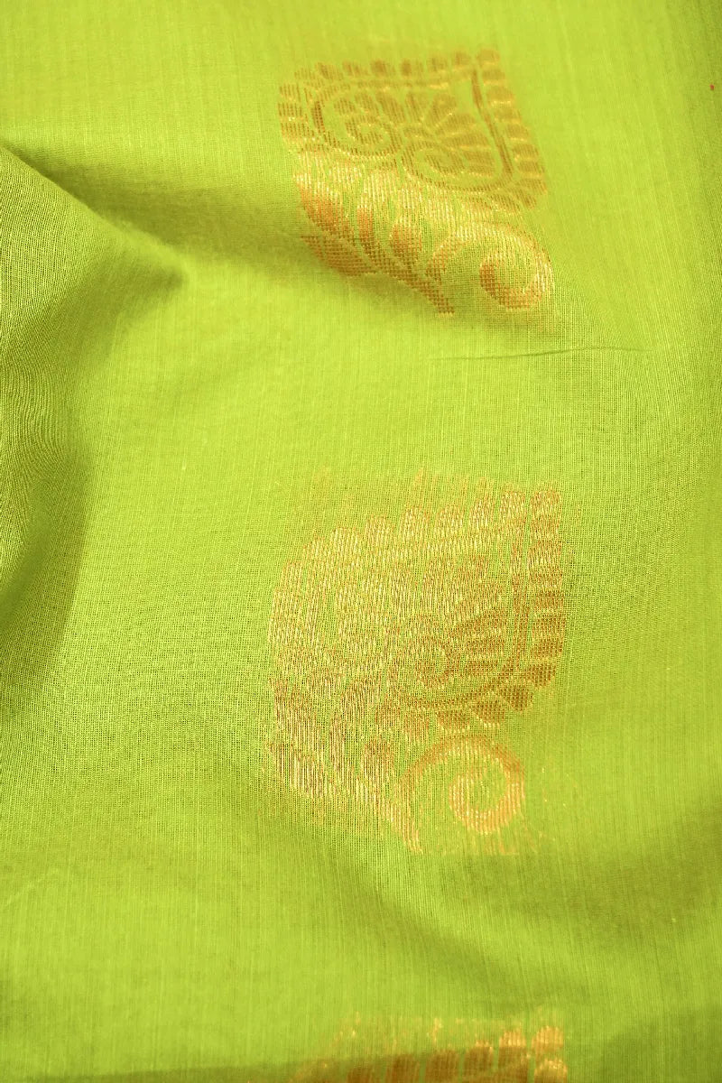 BANARASI PISTA GREEN COLOR SIKO COTTON SAREE