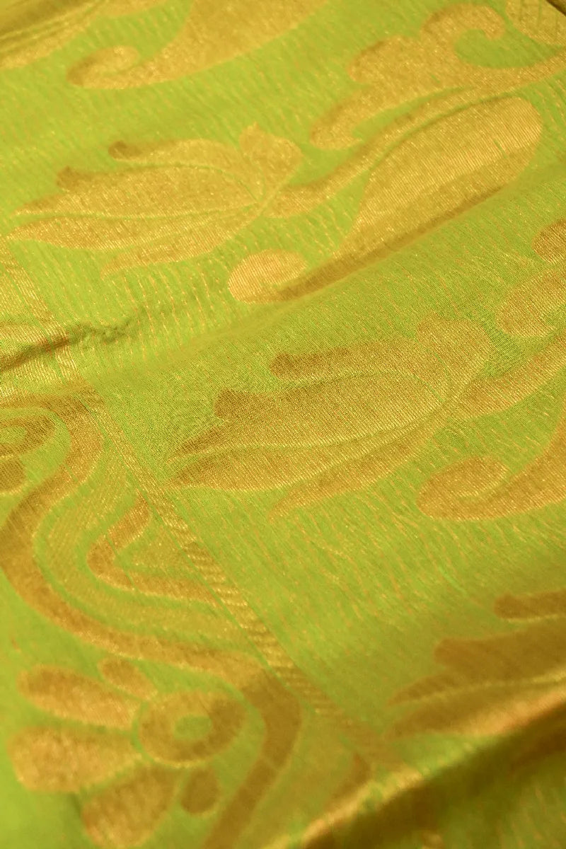 BANARASI PISTA GREEN COLOR SIKO COTTON SAREE