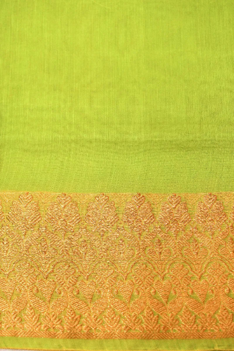 BANARASI PISTA GREEN COLOR SIKO COTTON SAREE