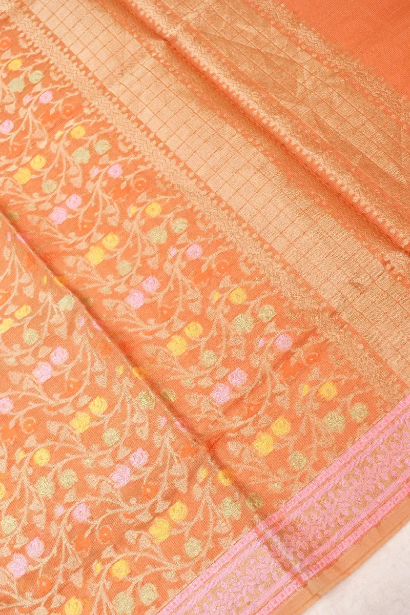 BANARASI ORANGE COLOR SUPERNET COTTON SAREE
