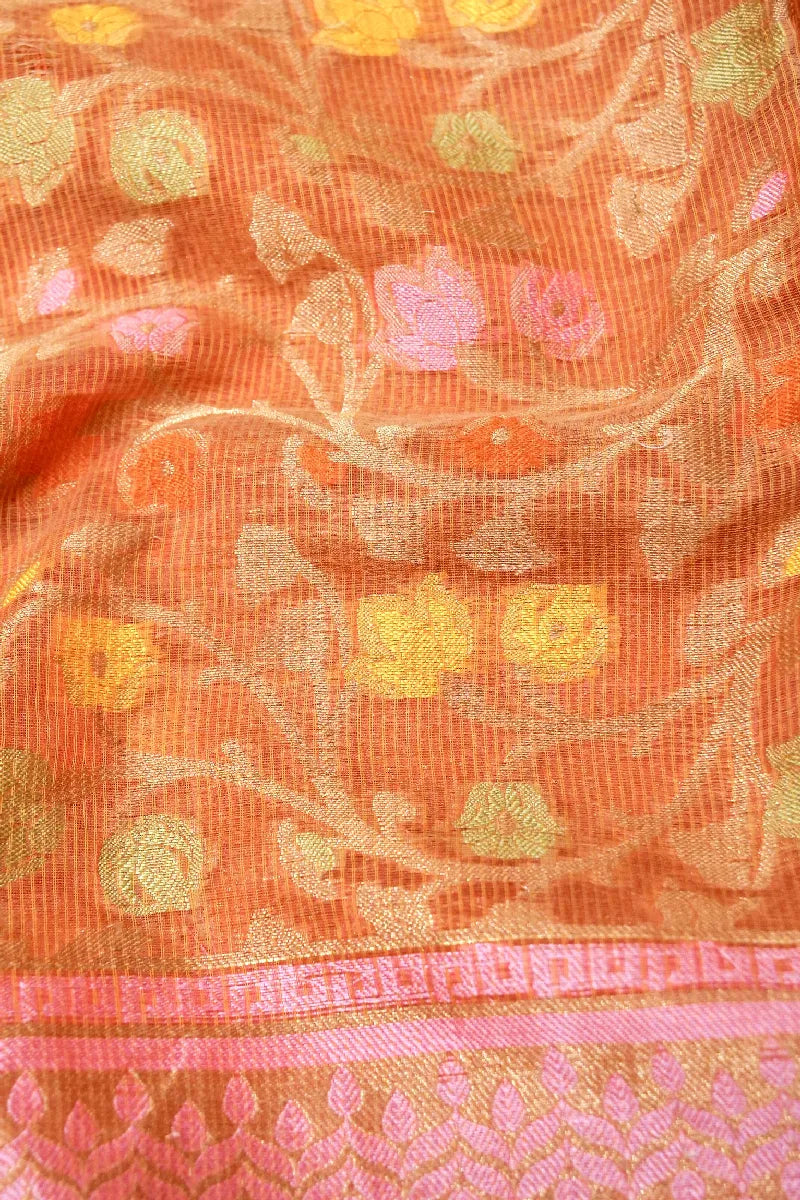 BANARASI ORANGE COLOR SUPERNET COTTON SAREE