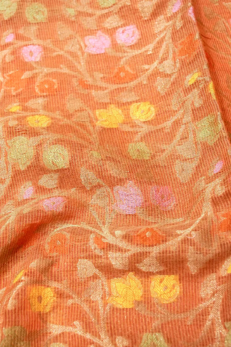BANARASI ORANGE COLOR SUPERNET COTTON SAREE