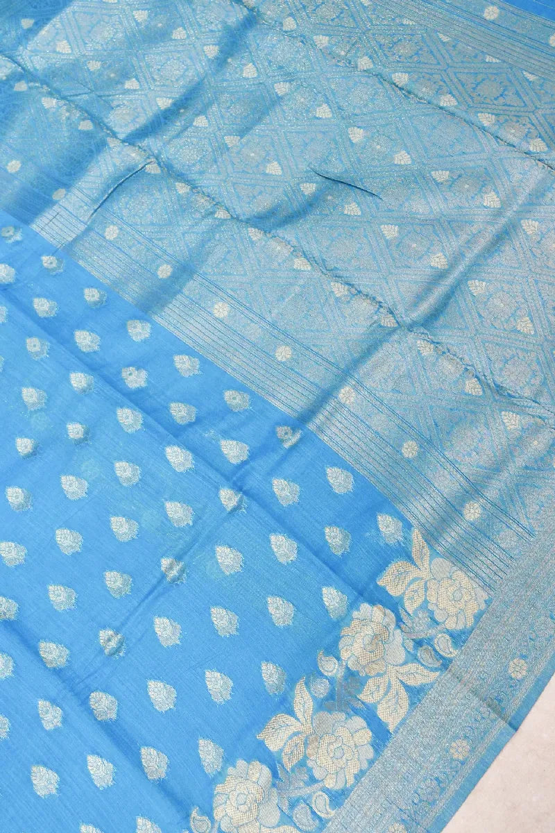BANARASI FIROZI COLOR SIKO COTTON SAREE