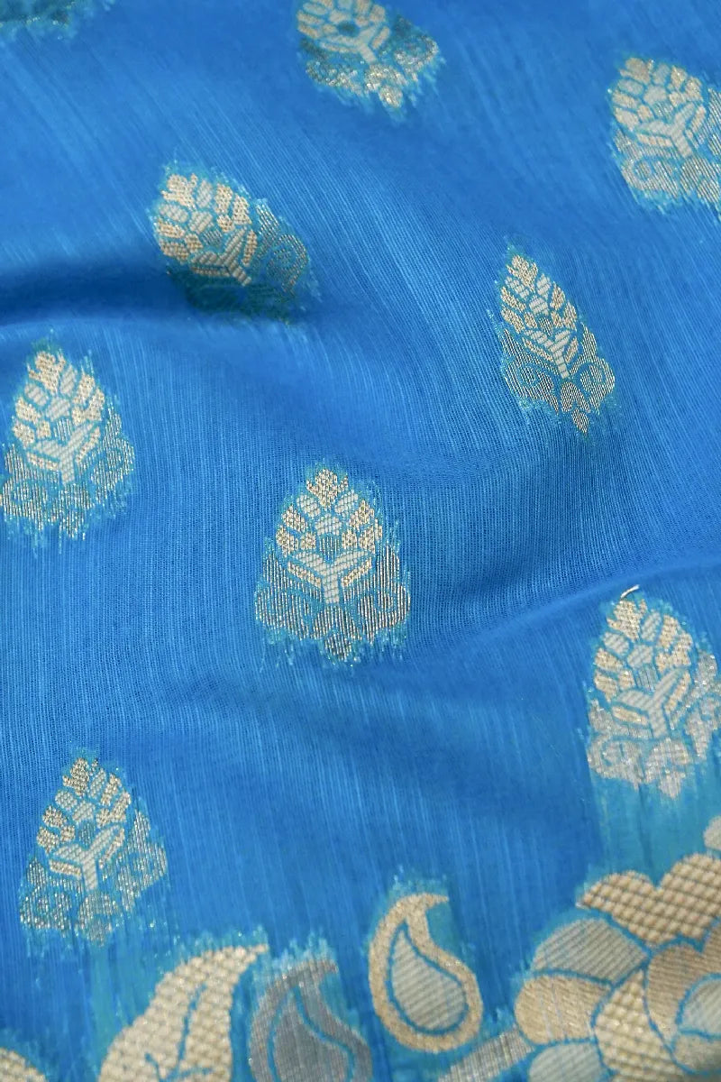 BANARASI FIROZI COLOR SIKO COTTON SAREE