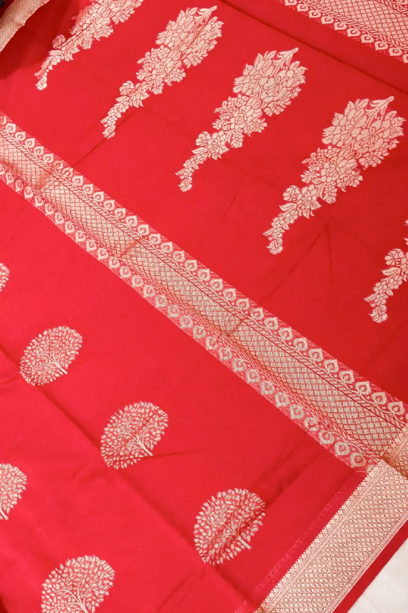 BANARASI BLOOD RED COLOR SIKO COTTON SAREE