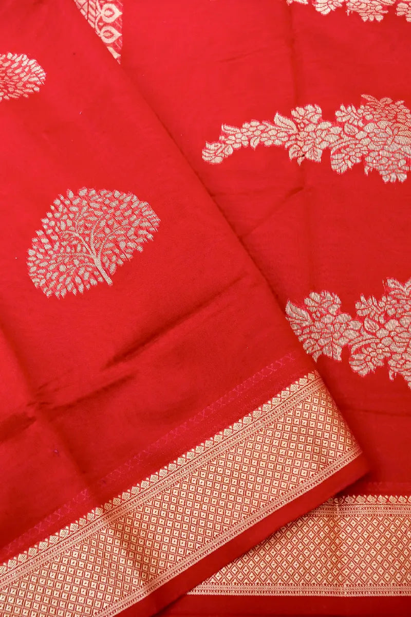 BANARASI BLOOD RED COLOR SIKO COTTON SAREE