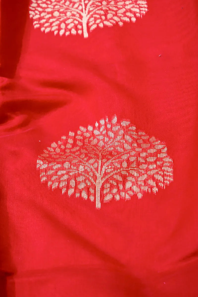 BANARASI BLOOD RED COLOR SIKO COTTON SAREE