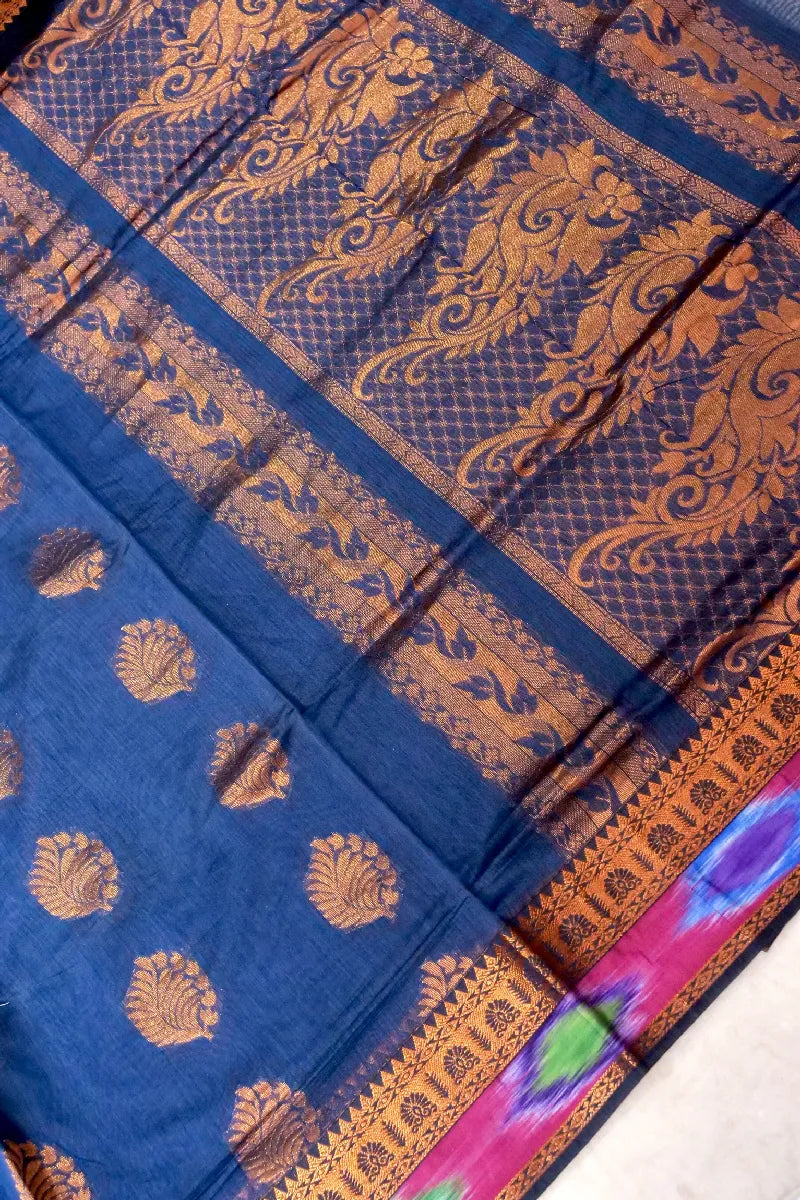 BANARASI NAVY BLUE COLOR SIKO COTTON SAREE