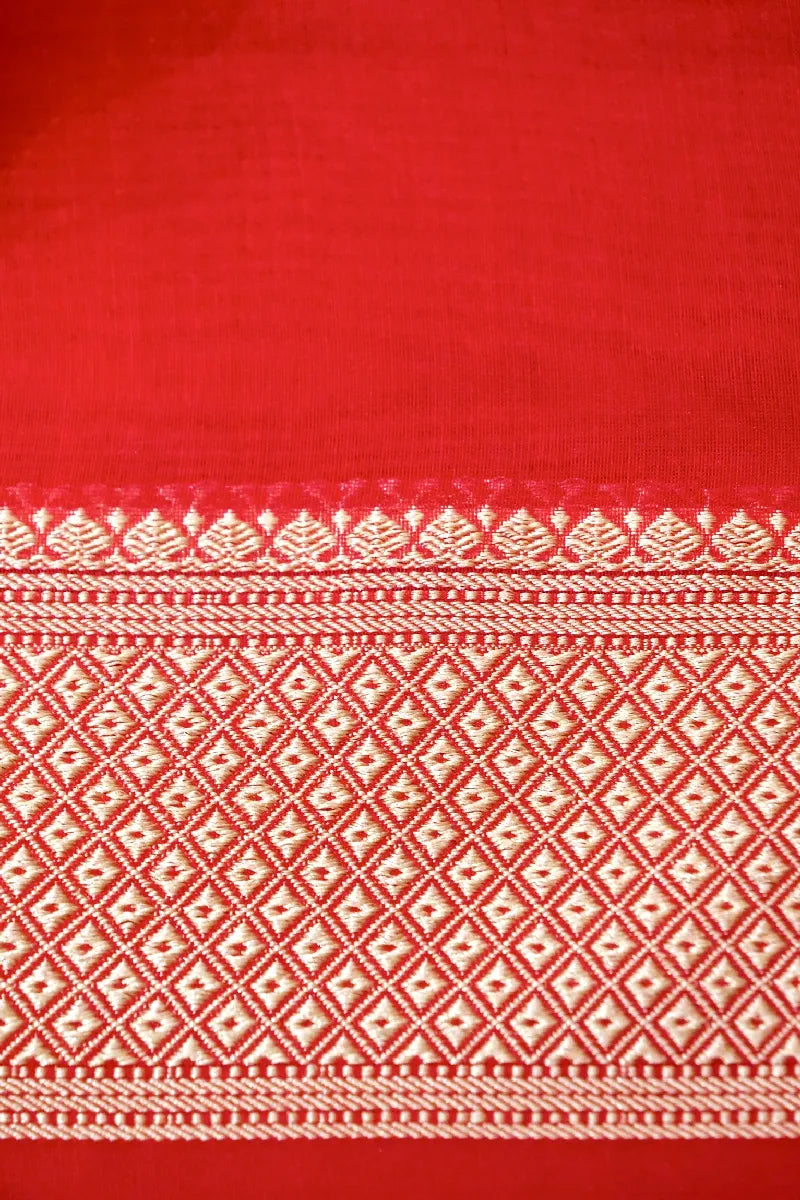 BANARASI BLOOD RED COLOR SIKO COTTON SAREE