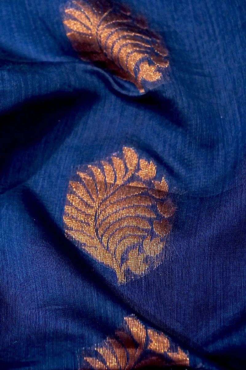 BANARASI NAVY BLUE COLOR SIKO COTTON SAREE