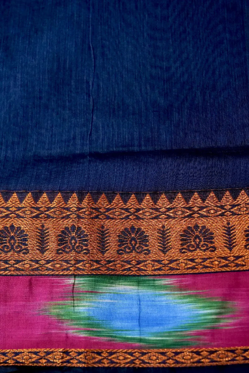 BANARASI NAVY BLUE COLOR SIKO COTTON SAREE