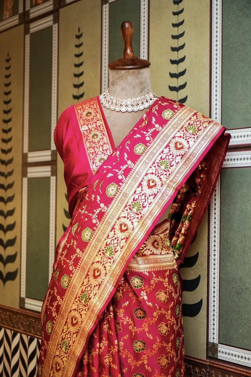 PURE BANARASI RANI COLOR DOUBLE KATAN SILK SAREE