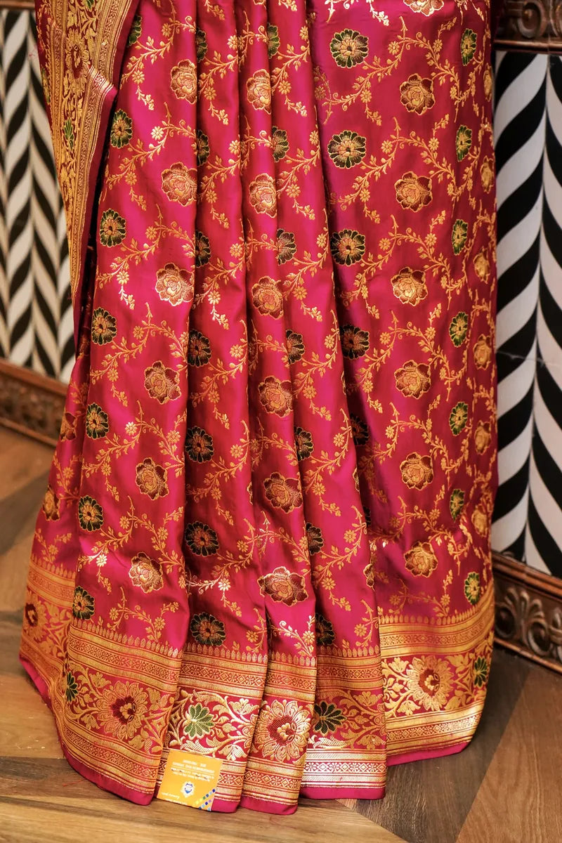 PURE BANARASI RANI COLOR DOUBLE KATAN SILK SAREE
