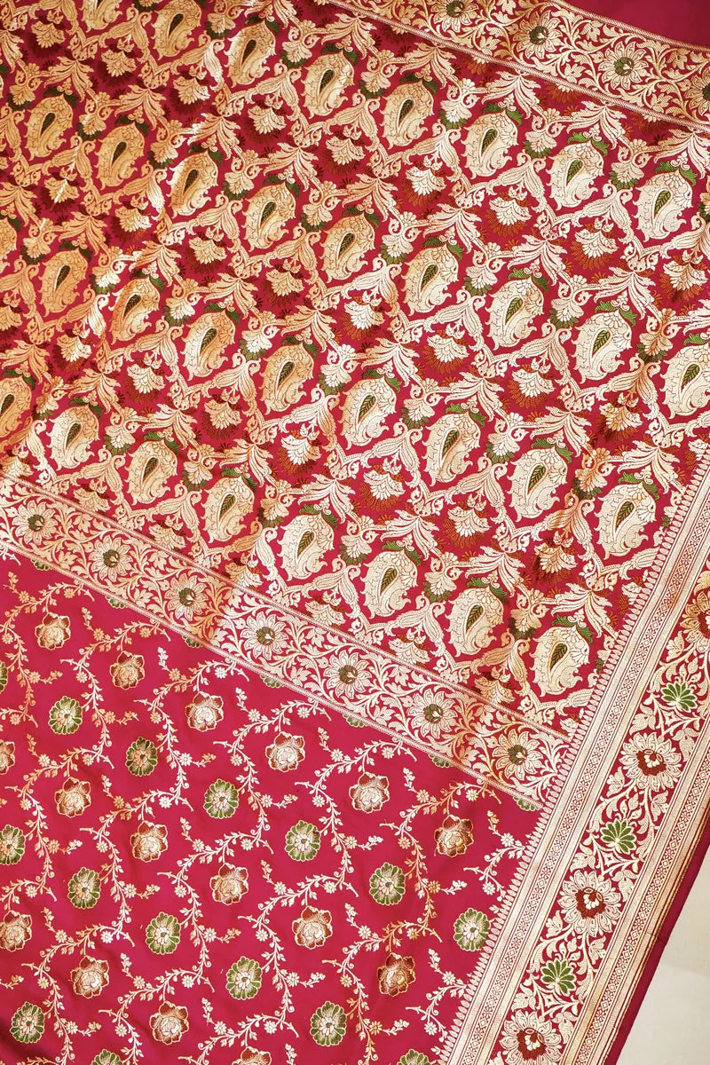 PURE BANARASI RANI COLOR DOUBLE KATAN SILK SAREE