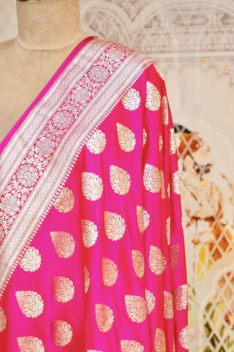 PURE HANDLOOM RANI COLOR BANARASI KATAN SILK DUPATTA