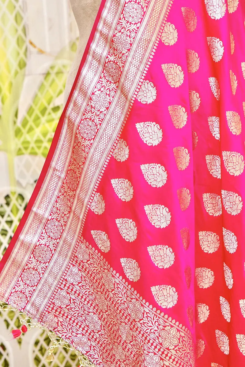 PURE HANDLOOM RANI COLOR BANARASI KATAN SILK DUPATTA