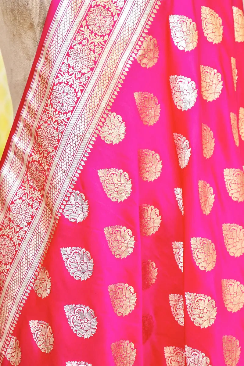 PURE HANDLOOM RANI COLOR BANARASI KATAN SILK DUPATTA