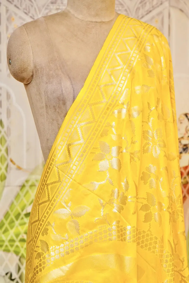 PURE HANDLOOM YELLOW COLOR BANARASI KATAN SILK DUPATTA