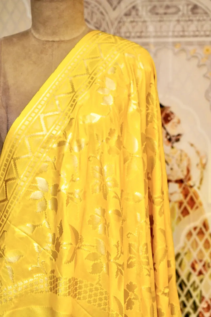 PURE HANDLOOM YELLOW COLOR BANARASI KATAN SILK DUPATTA